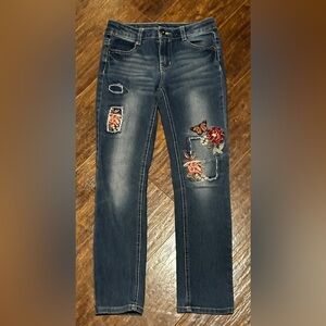 Faded Glory Denim Blue Jeans Flower Butterfly Embroidery Girls 10